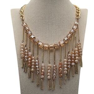 Gold Champagne Fringe Necklace Faceted Beads Statement – Soft Glam Luxe